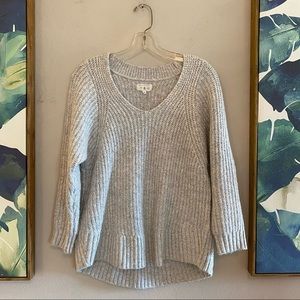 Lou & Grey High Low Scoop Sweater Gray 3/4 Sleeves